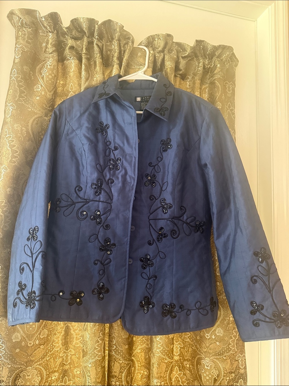 Carole Little Embellished Navy Blue Women's Jacket - Classic Floral Appliqué